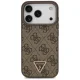 Guess iPhone 17 Pro vāciņš Leather 4G Triangle Strass MagSafe, brūns