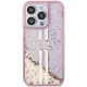 Чехол Guess для iPhone 15 Pro Liquid Glitter Gold Stripes, розовый