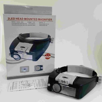 Adjustable Headband Magnifier with 2 LED Lights 2x 8x, Black-Grey