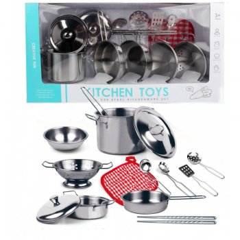 Набор детской игрушечной кухонной посуды (кастрюля, сковорода,...