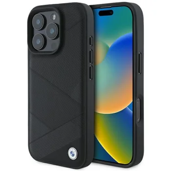 Чехол BMW для iPhone 16 Pro Leather Crossing Lines, черный
