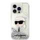 Karl Lagerfeld iPhone 14 Pro Case Liquid Glitter Karl Head Silver
