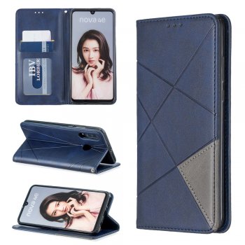 Huawei P30 lite 2019 (MAR-L01A, L21A, LX1A) Geometric Pattern Leather Stand Case Cover - Blue | Vāks Maciņš Maks Grāmatiņa Apvalks