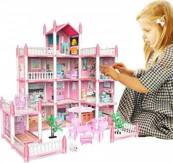 Bērnu Rotaļu Leļļu Māja ar Mēbelēm DIY Konstruktors | Kids Toy Dollhouse with Furniture Constructor