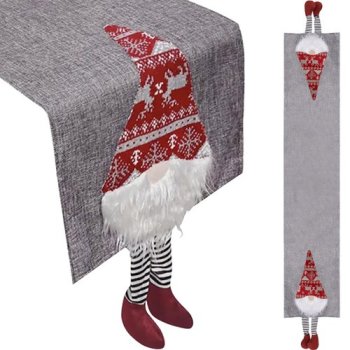 Ruhhy 22501 Christmas Table Runner with Gnomes, 215x34 cm, Grey/Red