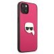 Karl Lagerfeld iPhone 13 mini vāciņš Leather Ikonik Karl\'s Head, rozā