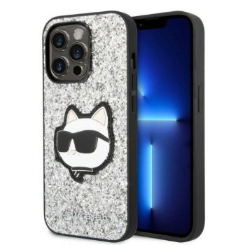 Karl Lagerfeld iPhone 14 Pro vāciņš Glitter Choupette Sudraba