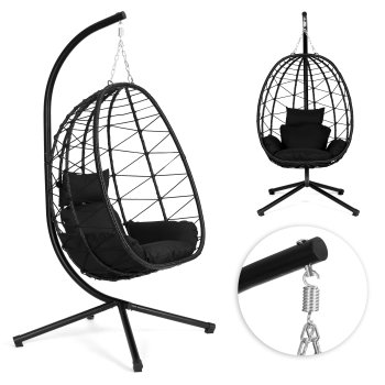 Freestanding Hanging Egg Chair with Stand and Cushions 120kg MultiGarden, Black