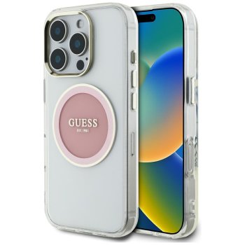 Guess iPhone 16 Pro Max vāciņš IML Metal Colored Circle MagSafe, rozā