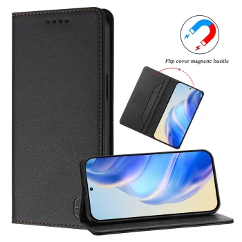 Nothing Phone (3a) RINACASIS Leather Book Cover Case, Black | Telefona Vāciņš Maciņš Apvalks Grāmatiņa
