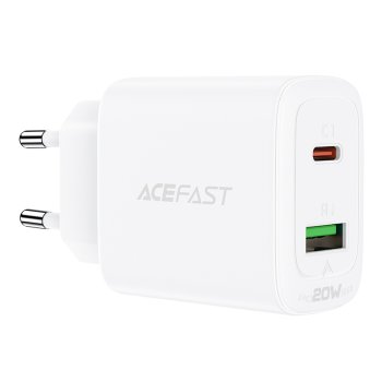 Acefast sienas lādētājs USB Type C / USB 20W, PPS, PD, QC 3.0, AFC, FCP, balts (A25 white)