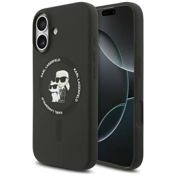 Karl Lagerfeld iPhone 17 vāciņš Silicone Karl & Choupette Ring MagSafe, melns