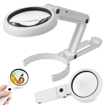 Foldable Desk Magnifier with 8 LED Light 5x 11x USB