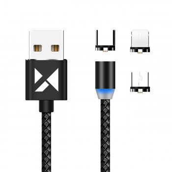 Wozinsky USB to Apple iPhone Lightning / Type C / Micro USB Magnetic Charging Cable, 2.4A, 1m, Black | Magnētisks...