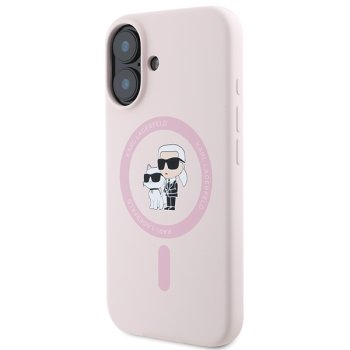 Чехол Karl Lagerfeld Silicone Karl&Choupette Heads Ring MagSafe для iPhone 16 Plus, розовый