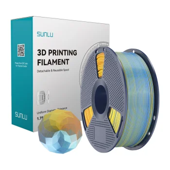 Sunlu PLA+ Silk 3D printera kvēldiegs, zils-violets-oranžs-dzeltens