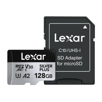 Atmiņas karte Lexar High-Performance Silver Plus microSDXC 128 GB + SD adapteris