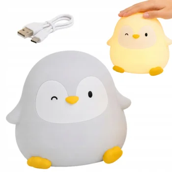 Bērnu naktslampiņa Pingvīns, LED, silikona, USB-C, balta/dzeltena
