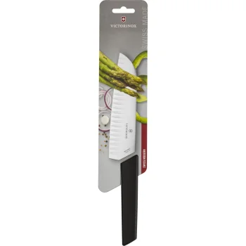 Santoku nazis Victorinox Swiss Modern 17 cm, ar rievotu asmeni, melns