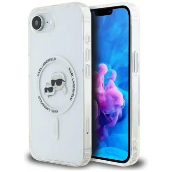 Karl Lagerfeld IML Metal Karl & Choupette Heads MagSafe iPhone 16e vāciņš, balts