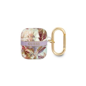 Чехол Guess для AirPods из серии Flower Strap Collection фиолетовый