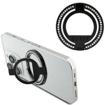 Guess MagSafe Ring Stand gredzena turētājs ar kristāliem, melns