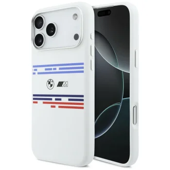 BMW M Silicon Horizontal Line MagSafe vāciņš iPhone 17 Pro Max, balts