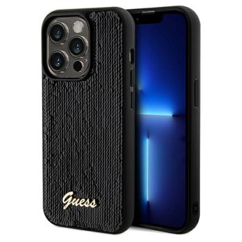 Guess iPhone 14 Pro vāciņš Sequin Script Metal, melns