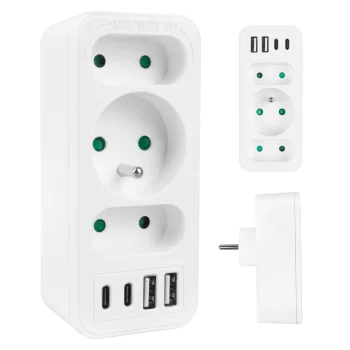 Rozetes sadalītājs Maclean MCE248 F/W, 3 ligzdas, 2x USB-A, 2x USB-C PD 20W, balts
