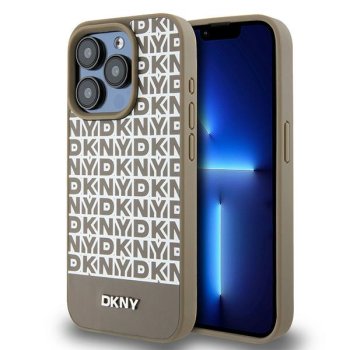 DKNY iPhone 15 Pro vāciņš Leather Printed Pattern Metal Logo MagSafe, brūns