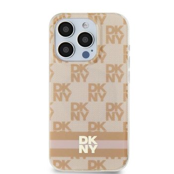 DKNY iPhone 15 vāciņš IML Checkered Mono Pattern & Printed Stripes MagSafe, rozā