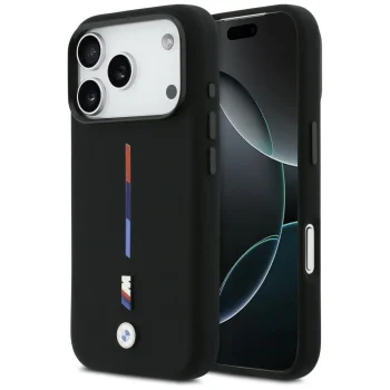 BMW M Silicon Tricolor Line MagSafe vāciņš iPhone 17 Pro, melns