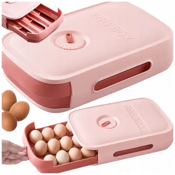 Egg Storage Container for Fridge, Drawer Organizer, 18 Eggs, Pink