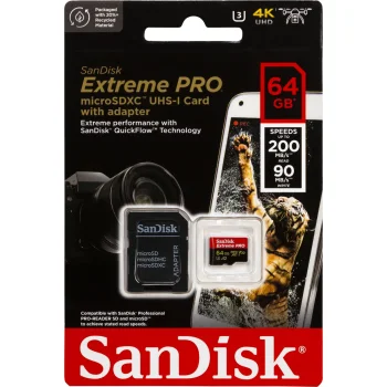Atmiņas karte SanDisk Extreme Pro microSDXC 64GB UHS-I U3 V30 A2