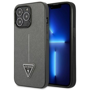 Guess Saffiano Triangle Logo vāciņš iPhone 13 Pro / 13, sudraba