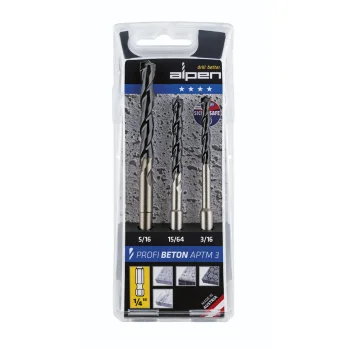 Betona urbju komplekts Alpen APTM3, 1/4" sešstūra kāts, 5-8 mm, 3 gab.