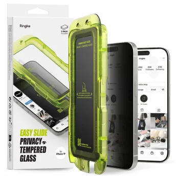 Ringke iPhone 17 aizsargstikls Easy Slide Privacy 2-pack, melns