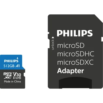 Atmiņas karte Philips MicroSDXC 512 GB UHS-I U3 V30 A1 Class 10 ar SD adapteri