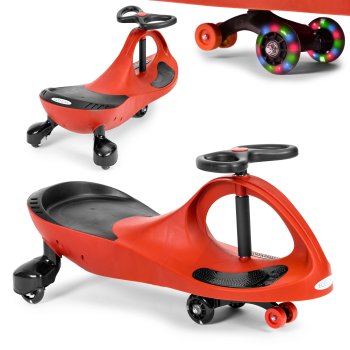 ECOTOYS Gravity Ride-On Wiggle Car for Kids with LED Wheels, Red