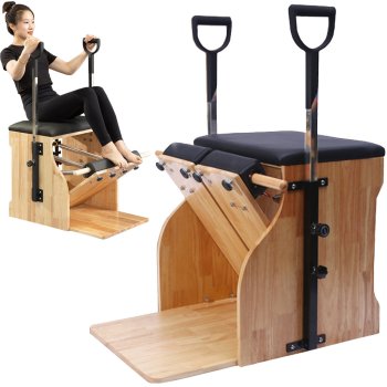 Pilates exercise chair with adjustable pedals and resistance springs