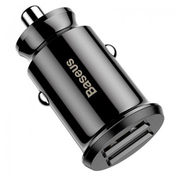 Baseus Grain Mini Car Charger 2x USB 5V, black - divu portu auto ladētājs