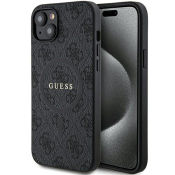 Apple iPhone 13 6.1'' Guess 4G Collection Leather Metal Logo MagSafe Case Cover, Black | Telefona Maciņš Vāks...