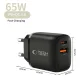 Tech-Protect NCA65W-GAN 65W 2 portu tīkla lādētājs, melns