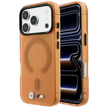Чехол BMW M IML Frosted Metal Logo MagSafe для iPhone 17 / 18 Pro Max, оранжевый