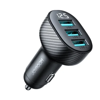 Joyroom JR-CCD03 automašīnas lādētājs ar displeju, 3x USB-A, melns