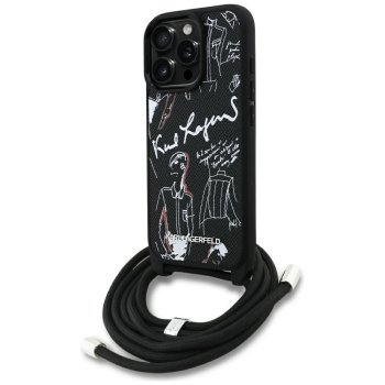 Karl Lagerfeld Crossbody Grained Pattern & Logo Phone Case Cover iPhone 16 Pro Max - Black