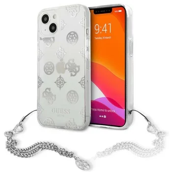 Чехол Guess для iPhone 13 mini Peony Chain Collection, серебристый