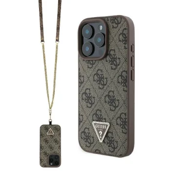Guess ādas metāla logo Strass Crossbody futrālis iPhone 16 Pro Max - brūns | Leather Metal Case for brown