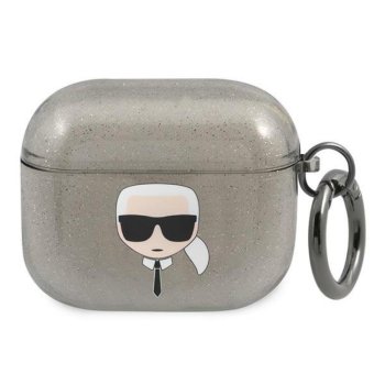 Чехол Karl Lagerfeld для AirPods 3 Glitter Karl's Head, черный