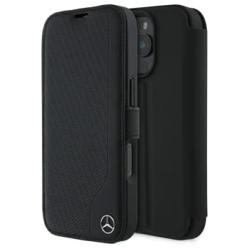 Mercedes iPhone 16 Pro Max vāciņš Leather Wood Imitation, melns